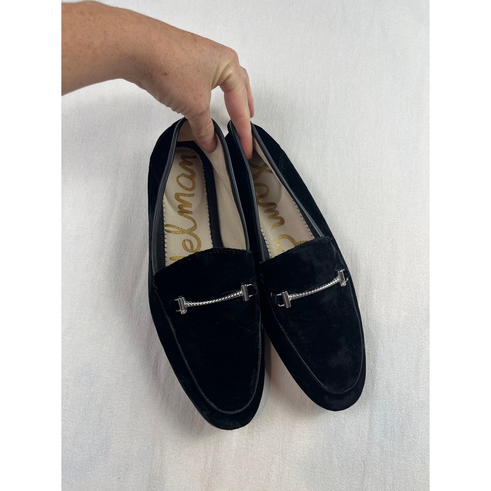 Sam Edelman Lior Black Velvet Bit Loafers Women 8M Leather Sole Slip On Shoes